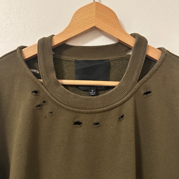 Fate by LFD Olive Green Distressed Sweatshirt with Open Tie Sides | Size Small - Picture 3 of 10